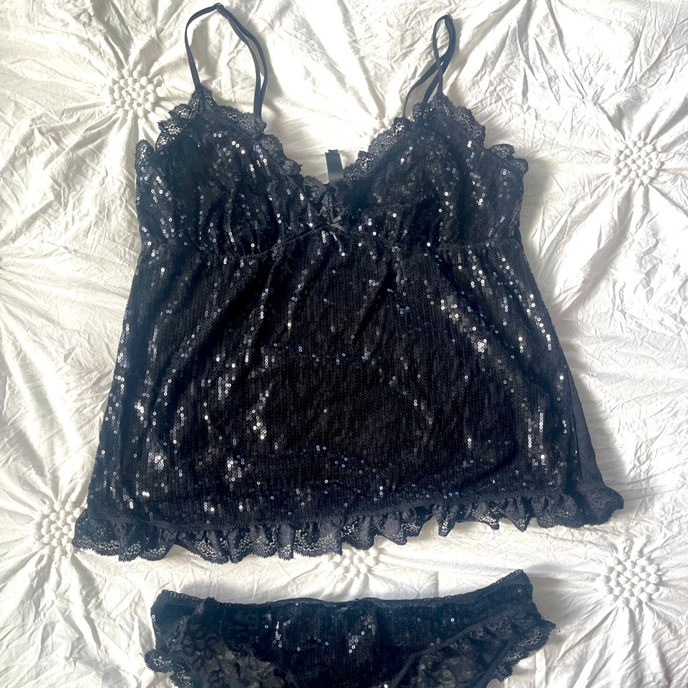 Black Sequin Pajama Panty Set